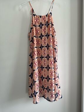 dee elle Peach Dress with Navy & Multicolor Trim